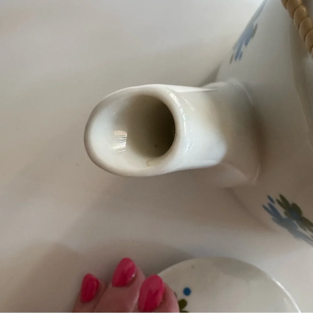 Vintage Takahashi Porcelain Teapot Bamboo‎ Handle Japanese 1960s